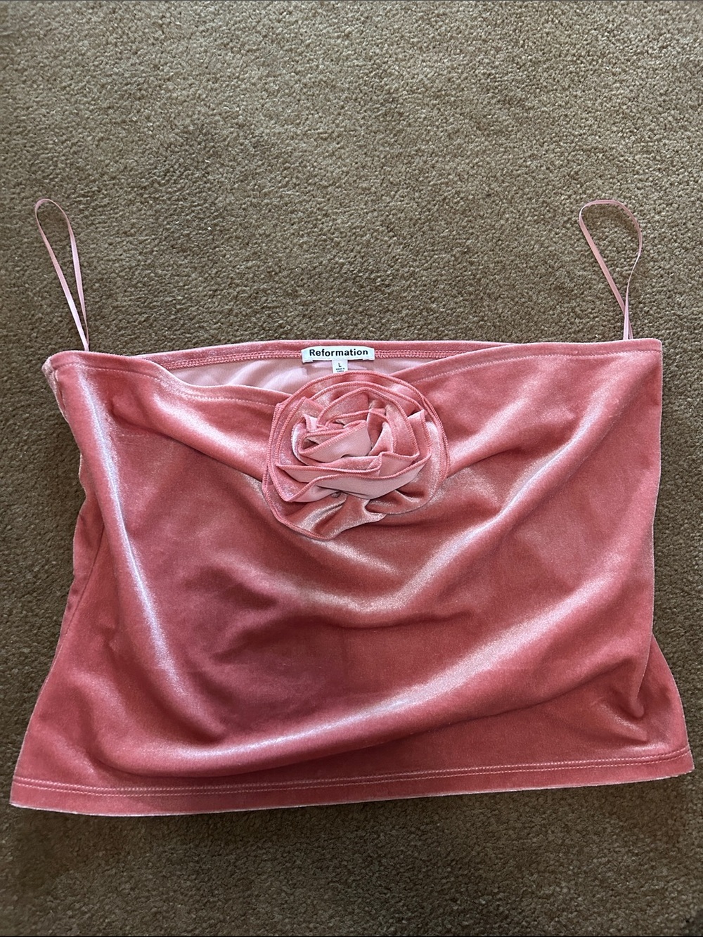Reformation Rose Pink Velvet Rosette Cami